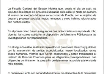 Fiscalía de Puebla halla restos humanos y vehículos robados en Mercado Morelos