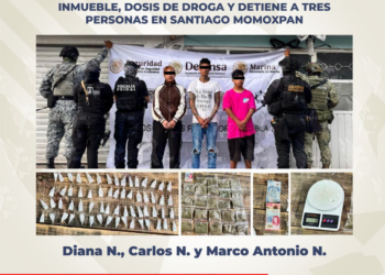 Asegura FGE inmueble, dosis de droga y detiene a tres personas en Santiago Momoxpan