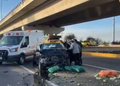 Taxista queda prensado tras choque contra camioneta en la México-Puebla 