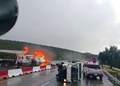 Grúa pierde el control, golpea vehículos y se incendia en autopista Arco Norte 