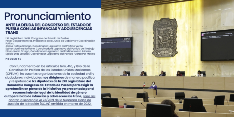 Exigen al Congreso de Puebla acatar fallo de la SCJN sobre infancias trans