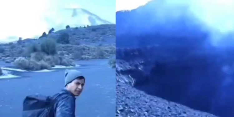 Puebla: hombre llega al cráter del Popocatépetl y graba lo que hay dentro